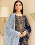 Blue Pant style Suit Georgette Salwar Kameez in Sequins Embroidery & Lace Work Closure View