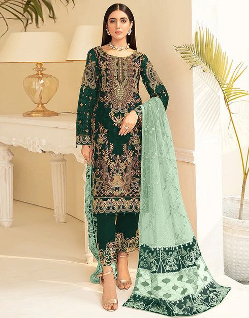 Green Pant style Suit Georgette Salwar Kameez in Sequins Embroidery & Lace Work