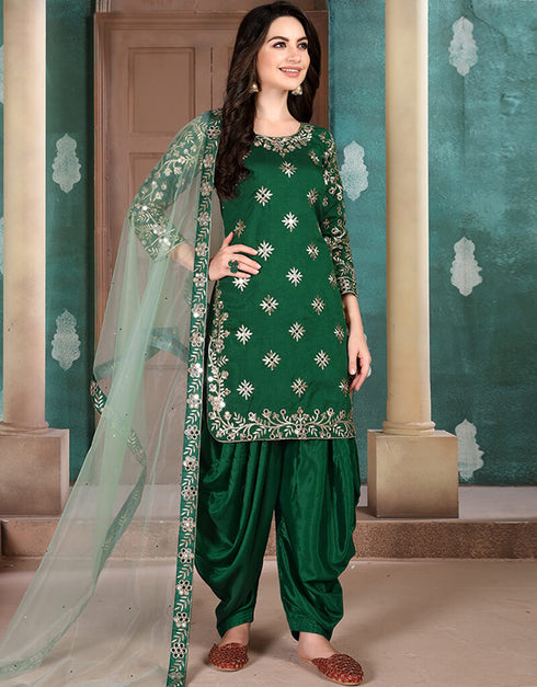 Bottle Green Art Silk Patiyala Salwar Suit