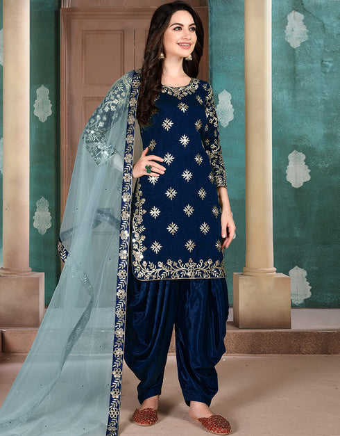 Blue Art Silk Patiyala Salwar Suit
