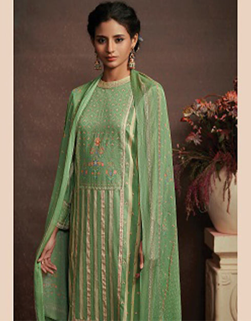 Camouflage Green Pure Cotton Satin Pant Suit Closure View