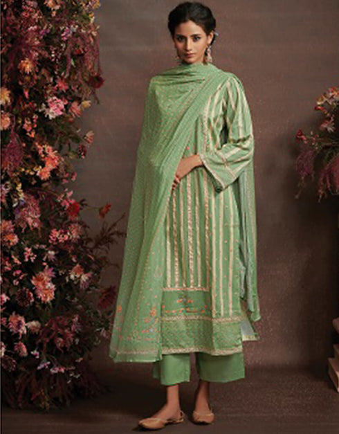 Camouflage Green Pure Cotton Satin Pant Suit