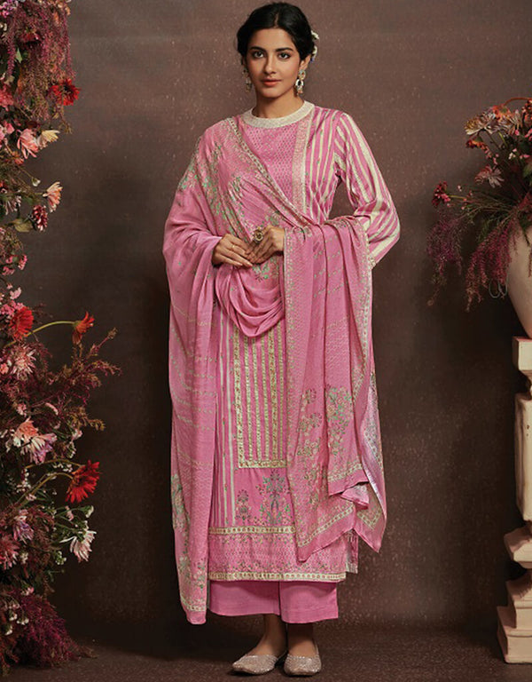 Muted Pink Pure Cotton Satin Pant Suit
