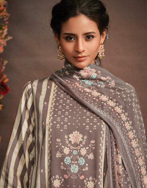 Light Purple Pure Cotton Satin Pant Suit Back View