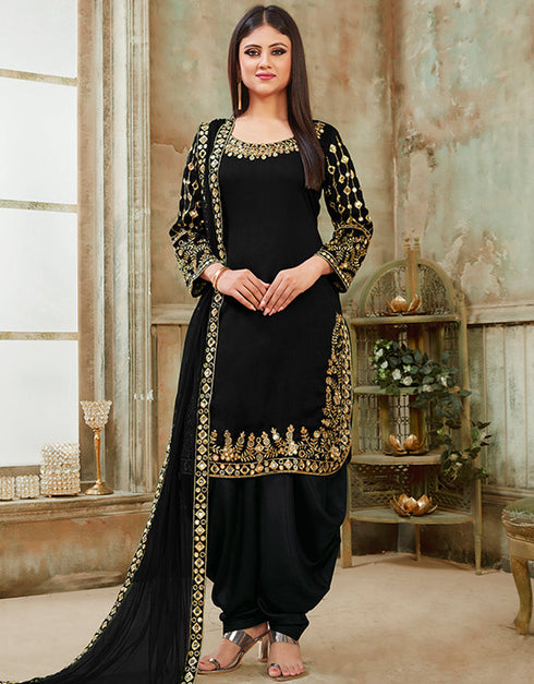 Black Art Silk Patiyala Suit