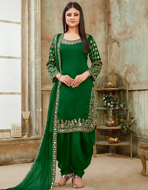 Green Art Silk Patiyala Suit