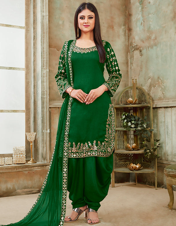 Green Art Silk Patiyala Suit