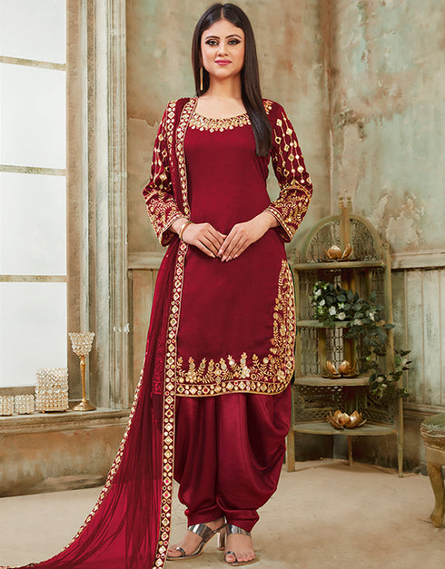 Maroon Art Silk Patiyala Suit