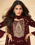 Wine Palazzo style Suit Faux Georgette Salwar Kameez in Heavy Sequins Embroidery & Lace Work Closure View