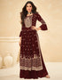 Wine Palazzo style Suit Faux Georgette Salwar Kameez in Heavy Sequins Embroidery & Lace Work