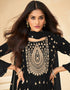 Black Palazzo style Suit Faux Georgette Salwar Kameez in Heavy Sequins Embroidery & Lace Work Closure View