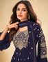 Blue Palazzo style Suit Faux Georgette Salwar Kameez in Heavy Sequins Embroidery & Lace Work Closure View