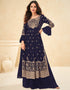 Blue Palazzo style Suit Faux Georgette Salwar Kameez in Heavy Sequins Embroidery & Lace Work