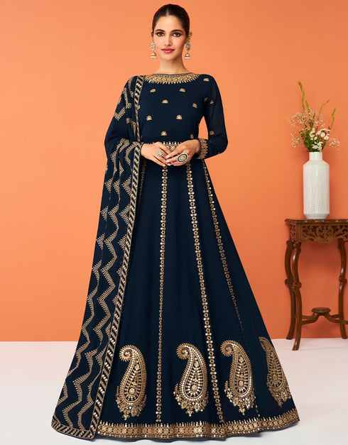 Black Anarkali style Anarkali Semi-Stitched Suits Salwar Kameez in Embroidery, Sequins & Lace Work