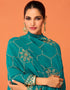 Turquoise Anarkali style Anarkali Semi-Stitched Suits Salwar Kameez in Embroidery, Sequins & Lace Work Closure View