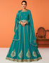 Turquoise Anarkali style Anarkali Semi-Stitched Suits Salwar Kameez in Embroidery, Sequins & Lace Work