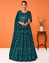 Teal Anarkali style Anarkali Semi-Stitched Suits Salwar Kameez in Embroidery, Sequins & Lace Work