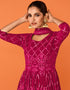 Magenta Anarkali style Anarkali Semi-Stitched Suits Salwar Kameez in Embroidery, Sequins & Lace Work Closure View