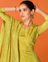 Mustard Green Anarkali style Anarkali Semi-Stitched Suits Salwar Kameez in Embroidery, Sequins & Lace Work Closure View