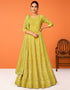 Mustard Green Anarkali style Anarkali Semi-Stitched Suits Salwar Kameez in Embroidery, Sequins & Lace Work