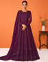 Dark Purple Anarkali style Anarkali Semi-Stitched Suits Salwar Kameez in Embroidery, Sequins & Lace Work