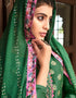 Green Pant style Suit Pure Silk Jacquard Salwar Kameez in Khatli Work, Embroidery, Digital Print & Lace Work Closure View