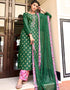 Green Pant style Suit Pure Silk Jacquard Salwar Kameez in Khatli Work, Embroidery, Digital Print & Lace Work