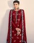 Red Pant style Suit Pure Silk Jacquard Salwar Kameez in Khatli Work, Embroidery, Digital Print & Lace Work Closure View