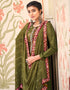 Olive Pant style Suit Pure Silk Jacquard Salwar Kameez in Khatli Work, Embroidery, Digital Print & Lace Work Closure View