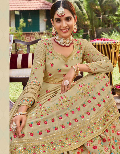 chic sorrell brown fox gorgette designer party wear salwar suit with sorrell brown fox gorgette ie-942 Close-up View