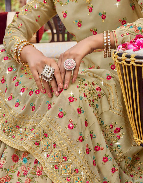 chic sorrell brown fox gorgette designer party wear salwar suit with sorrell brown fox gorgette ie-942 Back View