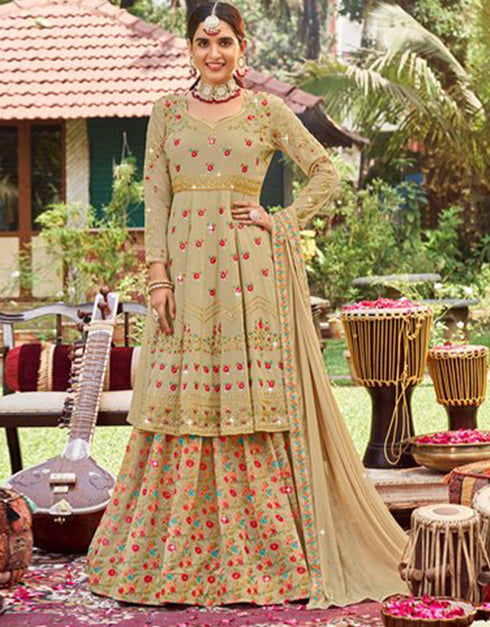 chic sorrell brown fox gorgette designer party wear salwar suit with sorrell brown fox gorgette ie-942 Front View