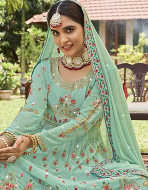 trendy shadow green fox gorgette designer party wear salwar suit with shadow green fox gorgette ie-943 Close-up View