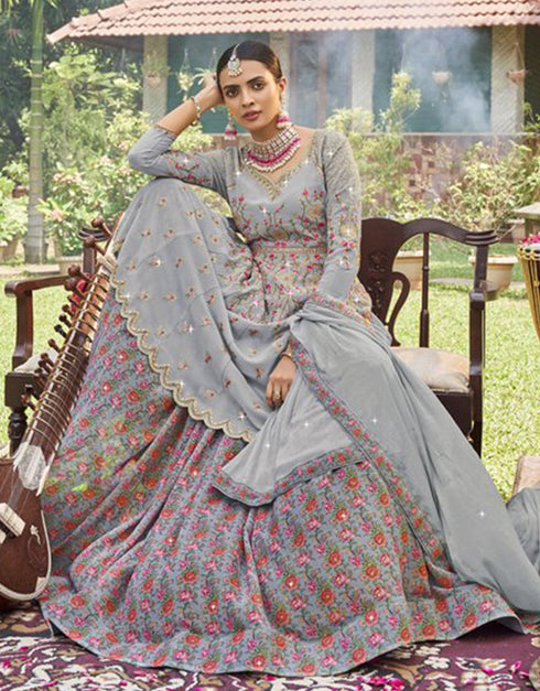 elegant french grey fox gorgette designer party wear salwar suit with french grey fox gorgette ie-944 Back View