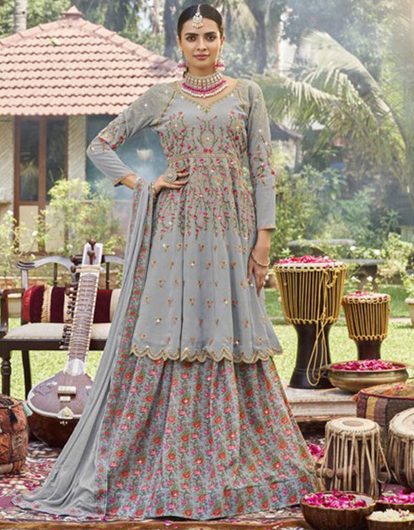 elegant french grey fox gorgette designer party wear salwar suit with french grey fox gorgette ie-944 Front View