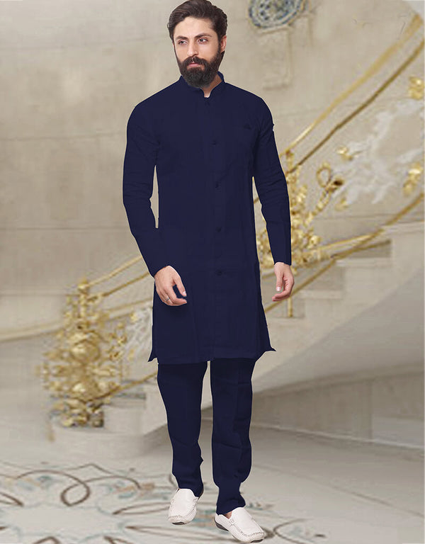 Navy Blue Kurta Banarasi Dhupion Silk Pant