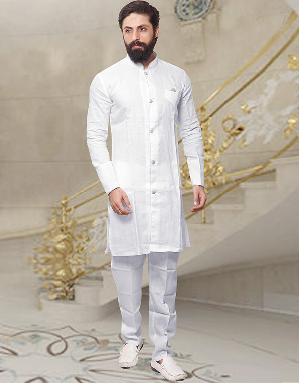 White Kurta Banarasi Dhupion Silk Pant