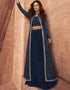 Navy Blue Lehenga style Suit Readymade Lehenga Choli With Jacket Salwar Kameez in Heavy Embroidery, Sequins & Lace Work