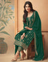 Green Pant style Straight Faux Georgette Salwar Kameez in Embroidery, Stone & Lace Work Closure View