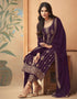 Dark Purple Pant style Straight Faux Georgette Salwar Kameez in Embroidery, Stone & Lace Work Closure View