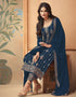 Blue Pant style Straight Faux Georgette Salwar Kameez in Embroidery, Stone & Lace Work Closure View