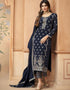 Royal Blue Pant style Straight Faux Georgette Salwar Kameez in Embroidery, Stone & Lace Work