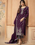 Dark Purple Pant style Straight Faux Georgette Salwar Kameez in Embroidery, Stone & Lace Work