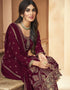 Dark Wine Pant style Straight Faux Georgette Salwar Kameez in Embroidery, Stone & Lace Work Closure View