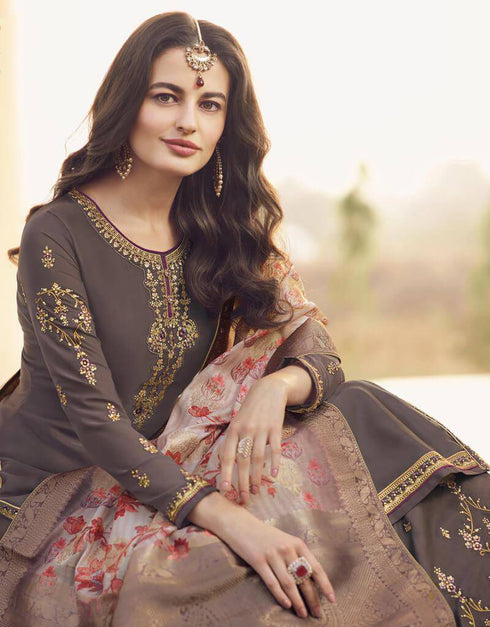 Muslin Satin Georgette Light Brown Straight Suit Lehenga Bottom