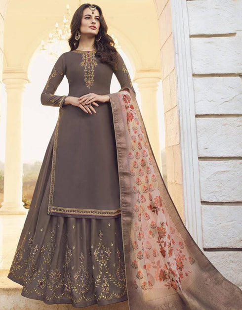 Muslin Satin Georgette Light Brown Straight Suit Lehenga Bottom