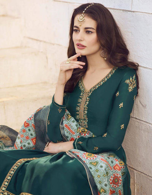 Muslin Satin Georgette Teal Straight Suit Lehenga Bottom