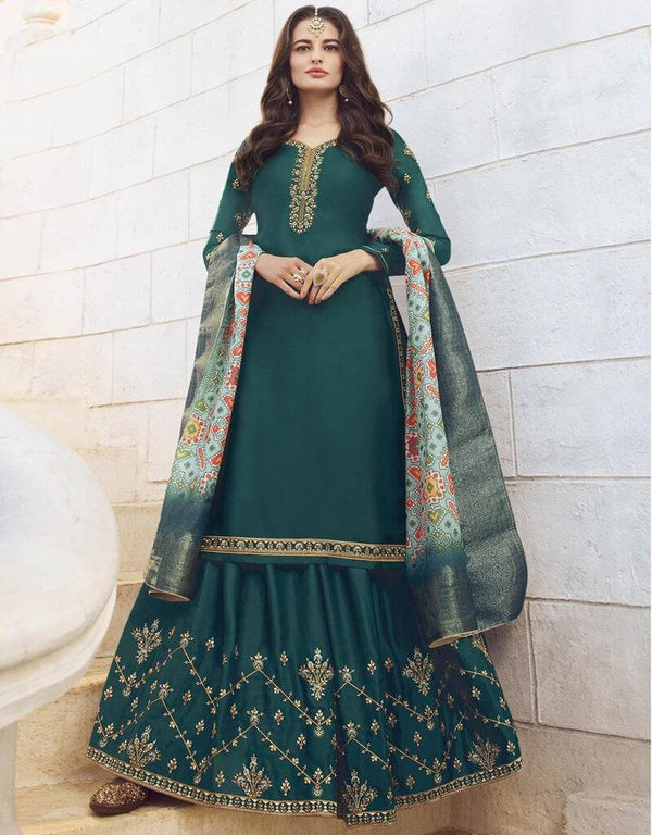 Muslin Satin Georgette Teal Straight Suit Lehenga Bottom