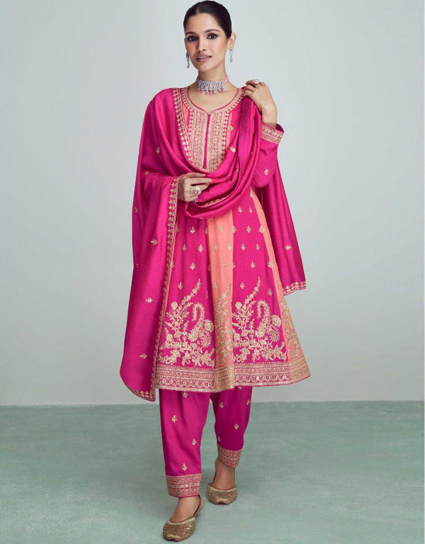 Exquisite Classic Premium Salwar Suit Pink Lemonade Premium Silk Pant Suit Front View