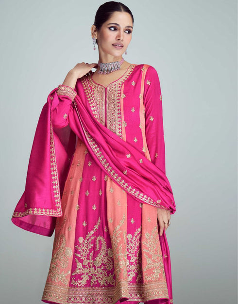 Exquisite Classic Premium Salwar Suit Pink Lemonade Premium Silk Pant Suit Back View